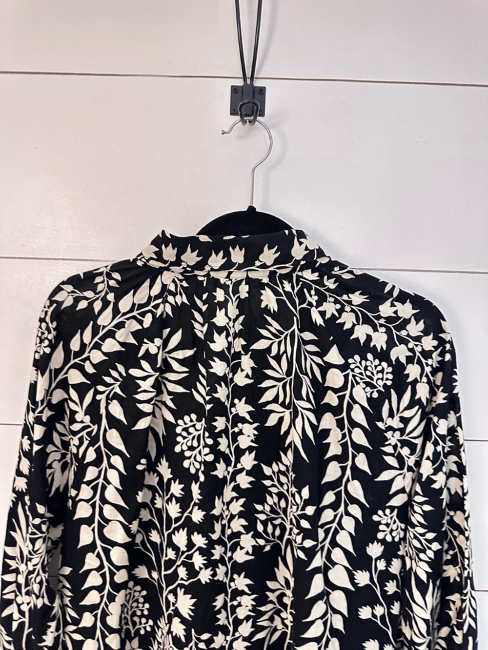 NWT H&M XL cotton black-white floral button long sleeve midi A-Line ruffle dress - Picture 13 of 16
